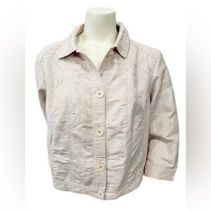 Chico’s 2 (L)Linen Blend Embroidered Jacket Blazer Blush 3/4 Sleeve Button Front